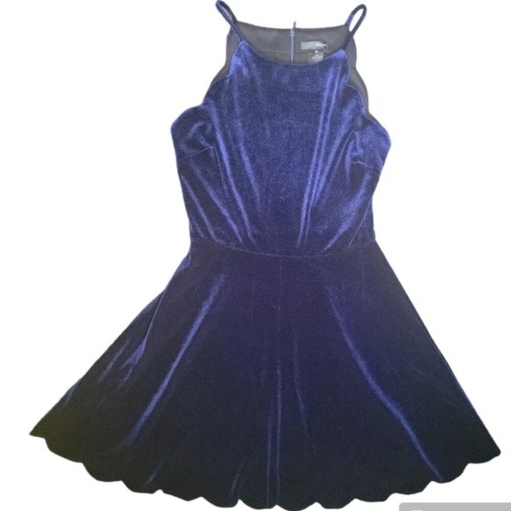 Aqua Navy Velore Strappy Scalloped Dress - M